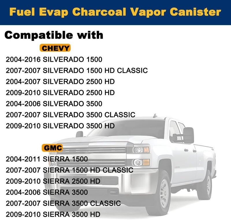 HUGALL Fuel Evap Charcoal Vapor Canister CP455 Compatible with Chevy SILVERADO 1500 CLASSIC 2500 HD CLASSIC 3500 HD 05 06 07 08 09 10 2004 2005 2006 2007 2008 2009 2010 2011 2012 2013 2014 2015 2016 - Image 1